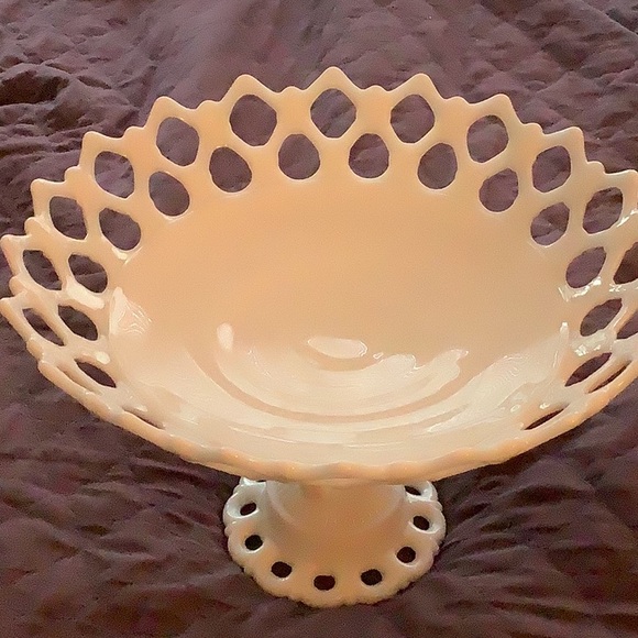Vintage Westmoreland Milk Glass Compote Bowl Footed Pedestal Open Lace China - Picture 5 of 5